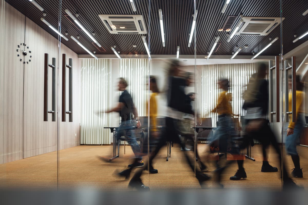 Busy office hallway