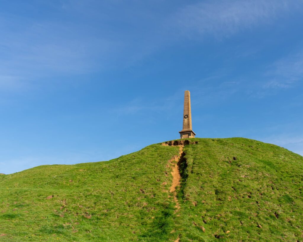 War memorial on top of Ham Hill in Somerset countryside in the United Kingdom.