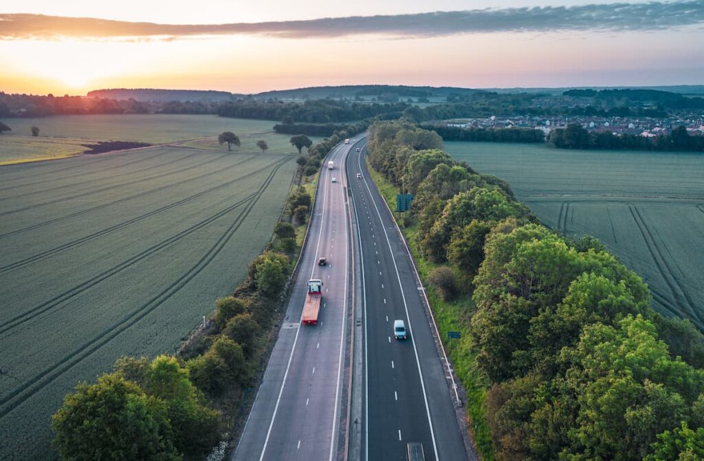 Motorway Across Scenic Countryside in UK