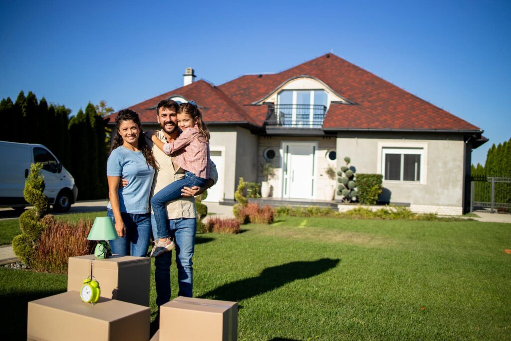 Happy family just bought a new house and moving in
