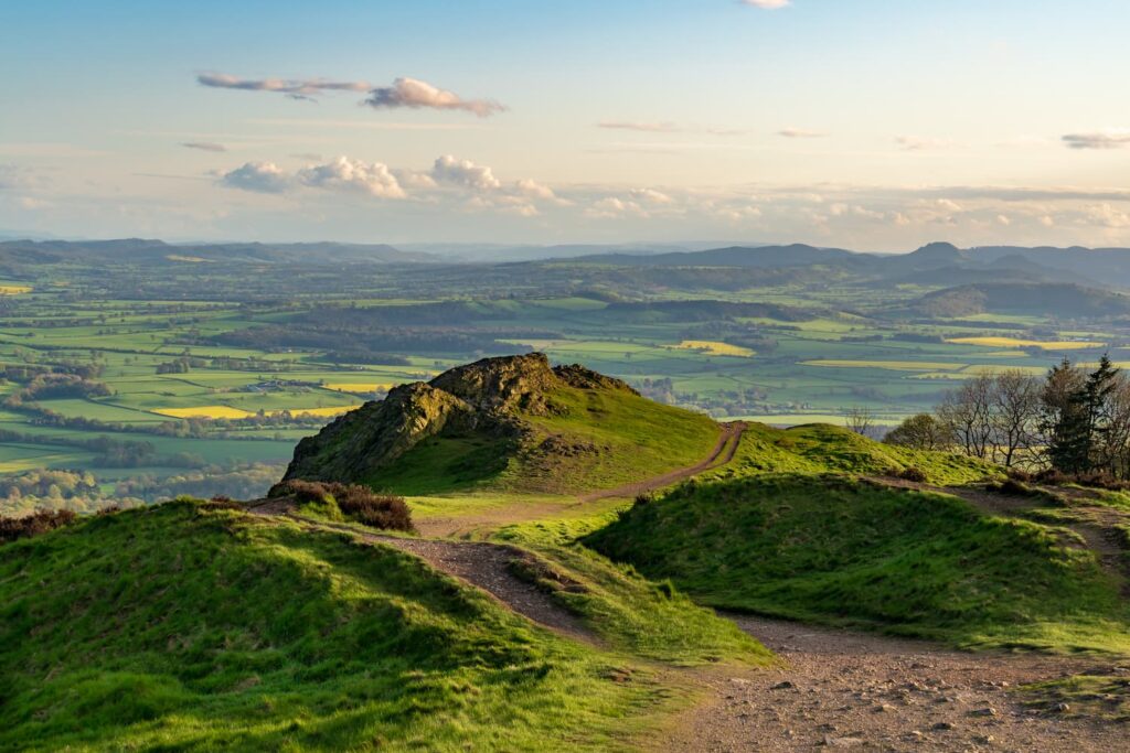 View from the Wrekin, near Telford, Shropshire, England, UK - looking south over Little Hill towards Eyton
